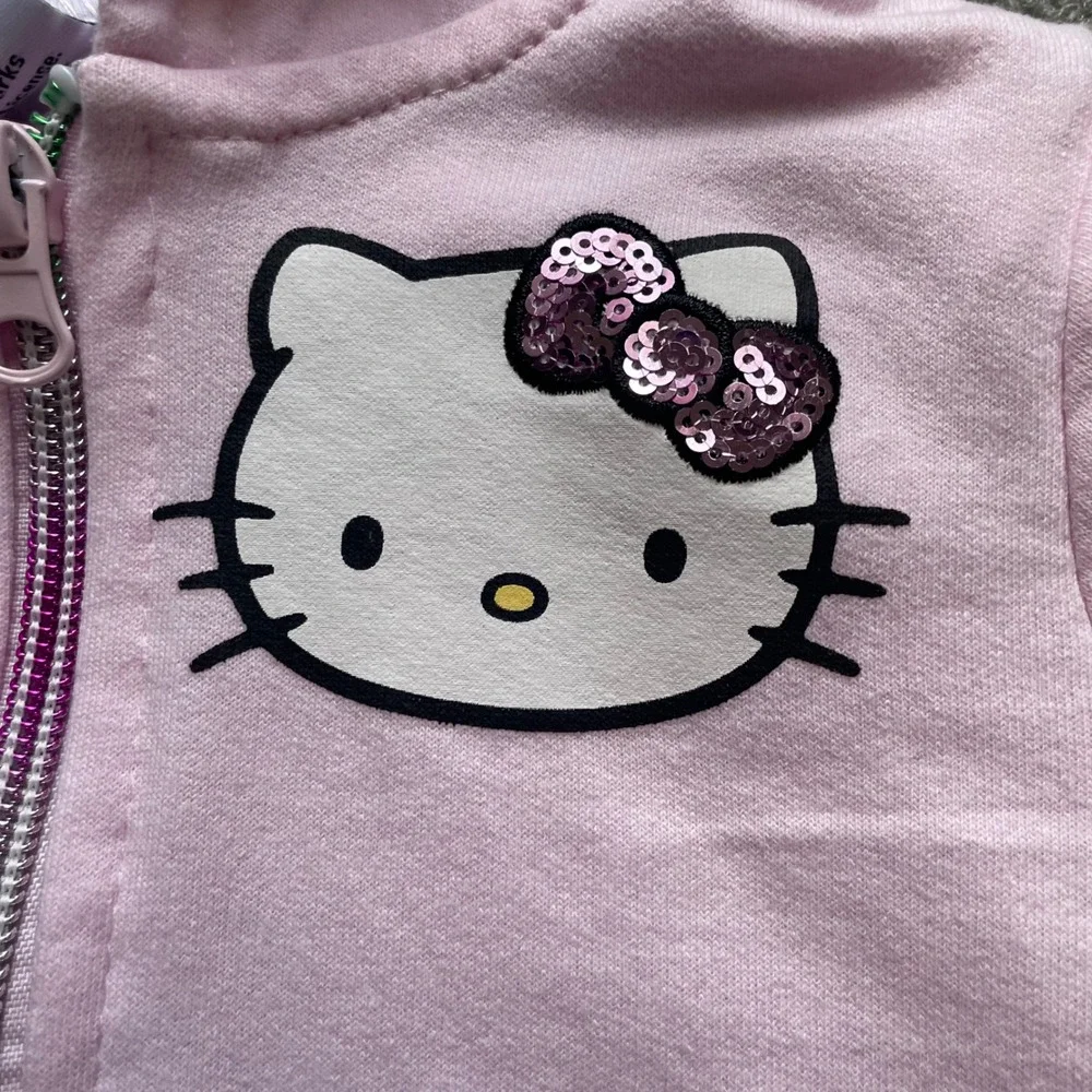 Hello Kitty Pink Zip Up Hoodie with Sequin Rainbow, 2T